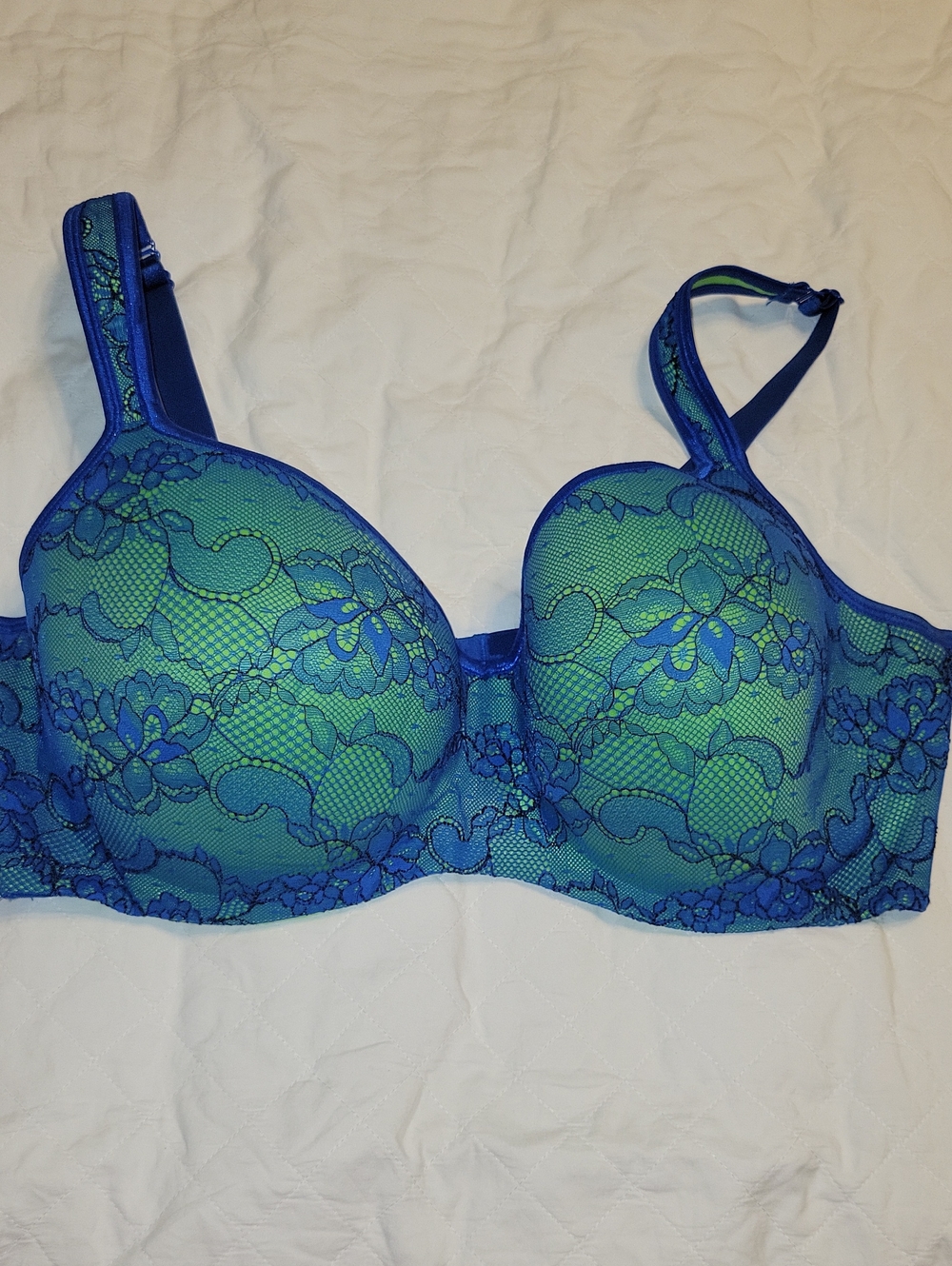 Cacique Blue and Green Lace Underwire Bra 44DDD